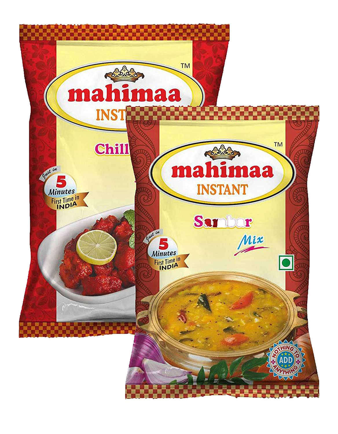 Mahimaa Instant Chilli 65 Mix, Sambar Mix, Size- 50g, Pack of 2